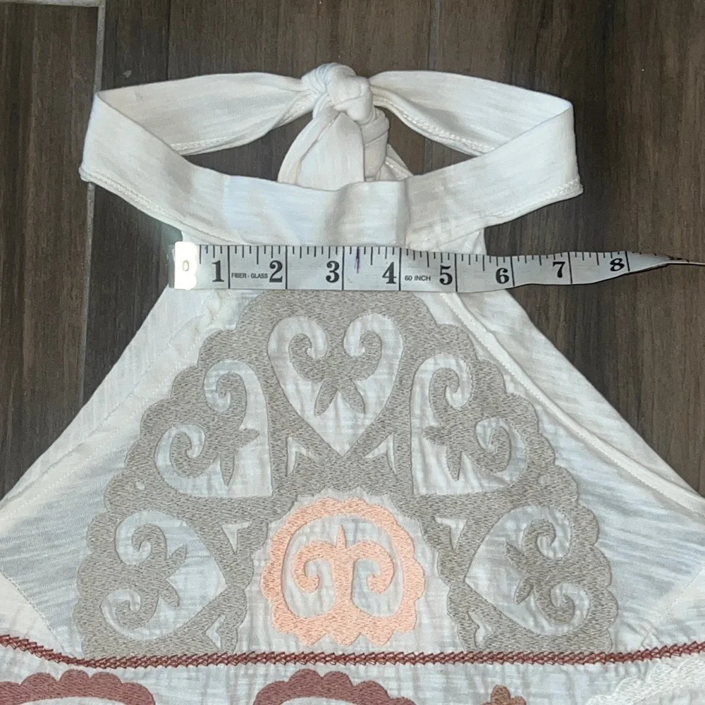 Unique🌵 Free People Adorn Me Embroidered Halter Top Medium Ivory/Brown/Peach - Picture 5 of 16